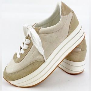 Zara Basic Platform Sneakers Cream/Beige & Metallic Gold